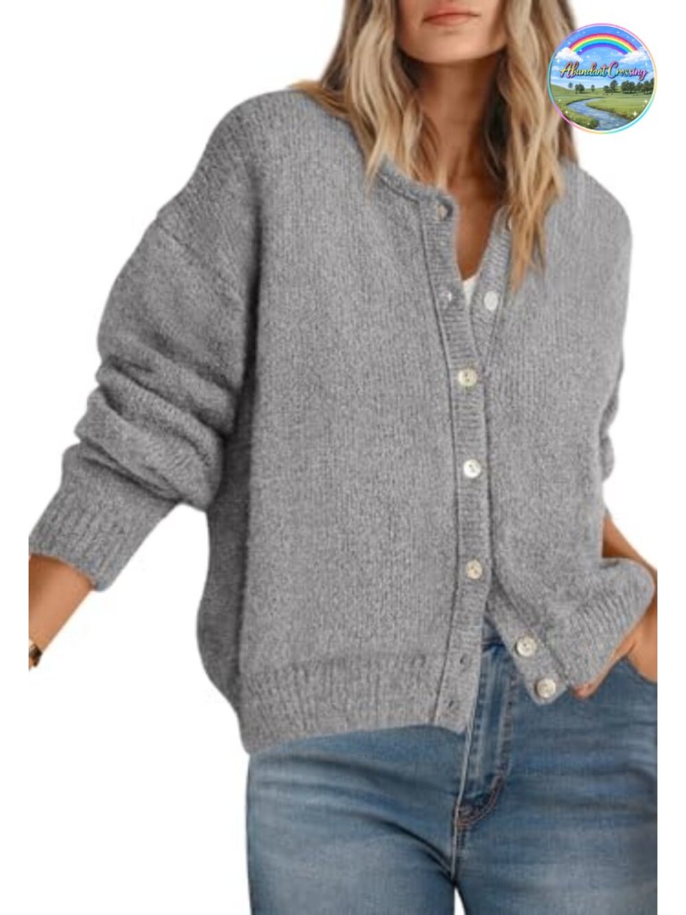 Crewneck Button Down Cardigan Women Chunky Knit Long Sleeve 2026 Trendy